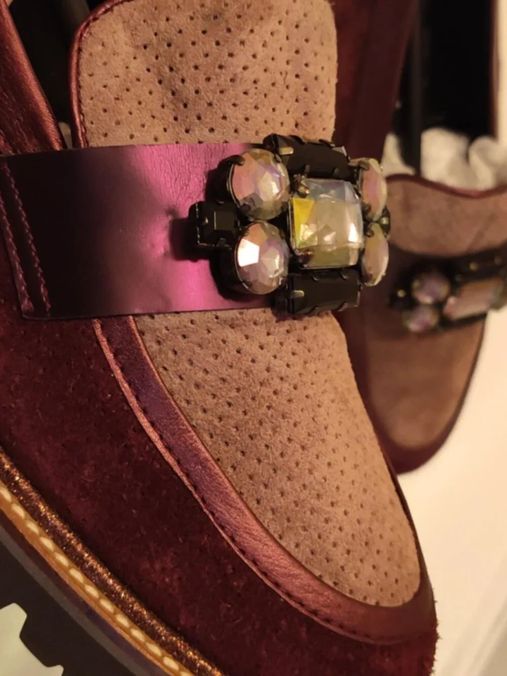 GADEA By Lodi Rhinestone Purple/Burgandy Suede Chunky Loafers, 39 8-8.5 -  NWOT